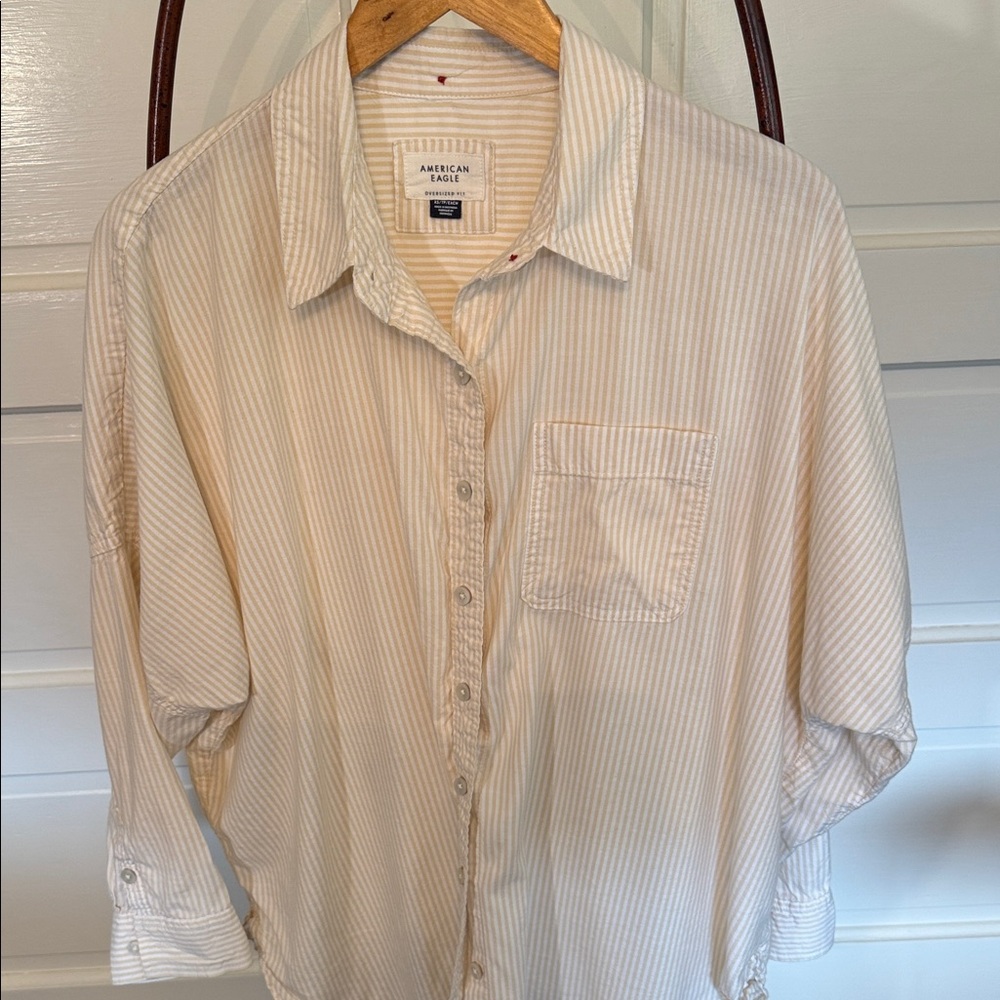 American Eagle Oversized Boyfriend Striped Button-Up Shirt XS